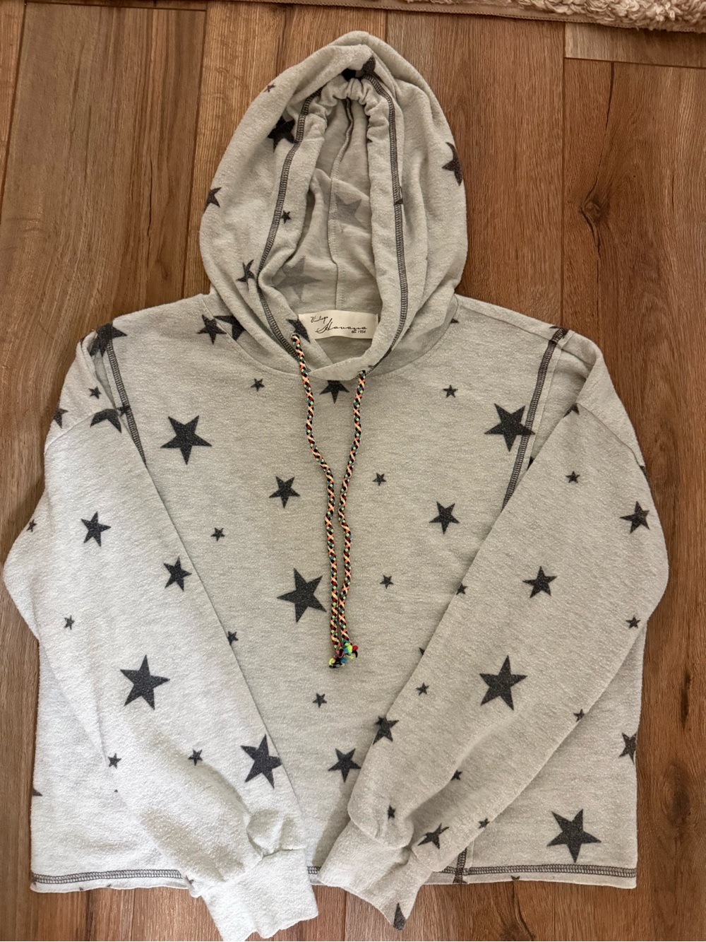 Vintage Havana Kids Light Gray Star Hoodie with Multicolor Drawstring